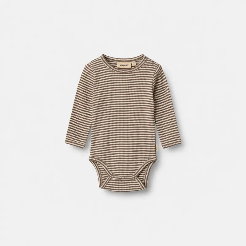 Wollen romper Lucca - Wood Stripe - 100% merino wol - Wheat