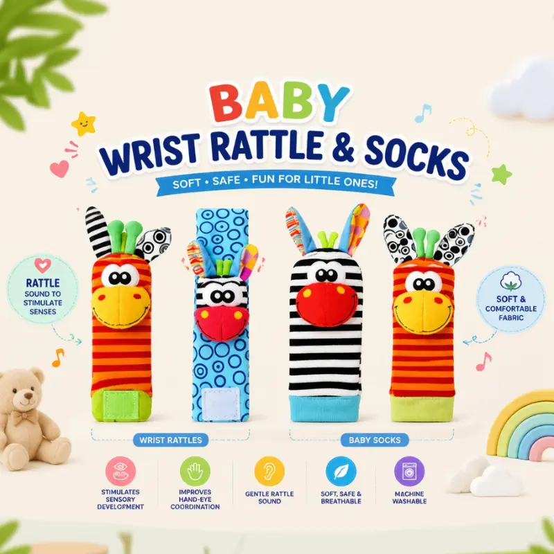 Wrist Rattle and Socks – Motor Skills & Play – Baby Rattles (Set of 4)