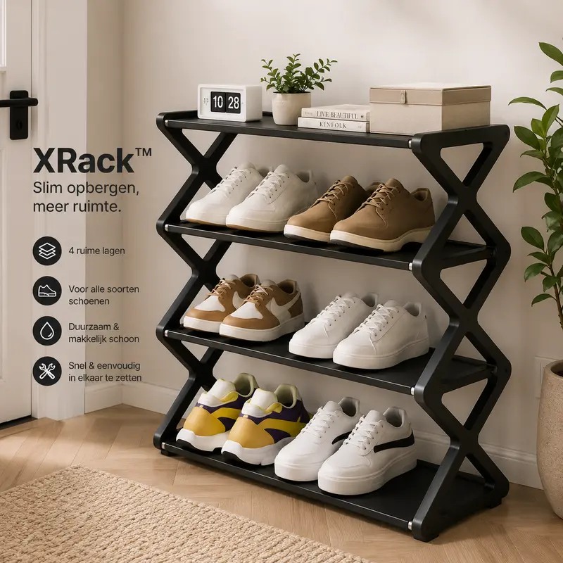 XRack™ Opvouwbaar 4-Laags Schoenenrek – Ruimtebesparend