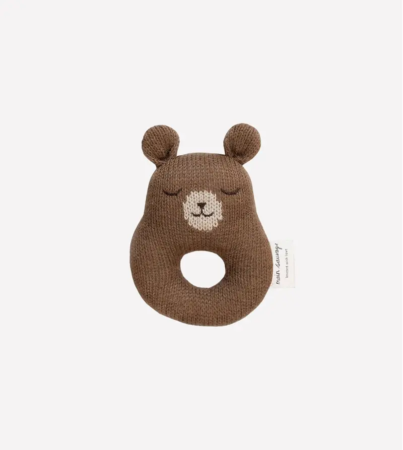 Zachte rammelaar - Beer/Teddy rattle - Alpaca wol - Main Sauvage